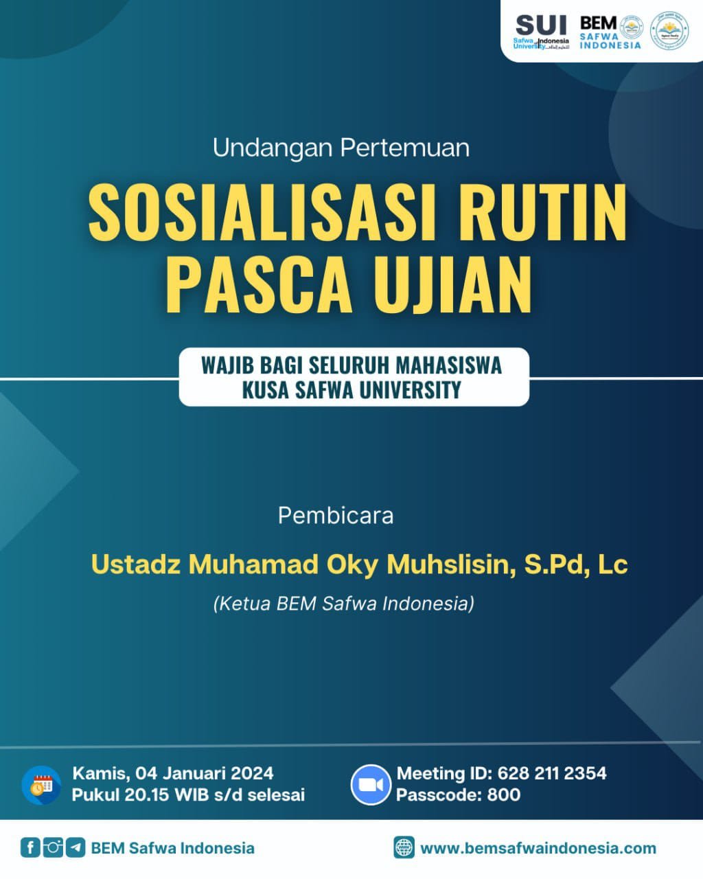 Pertemuan Wajib Bagi Mahasiswa Firqoh 1, 2, 3, dan 4