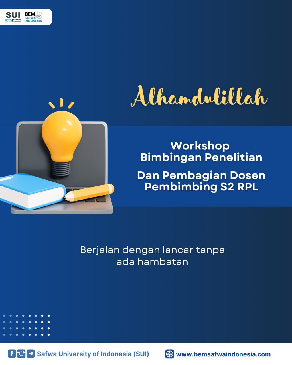 Poster untuk workshop akademik di Universitas Safwa Indonesia